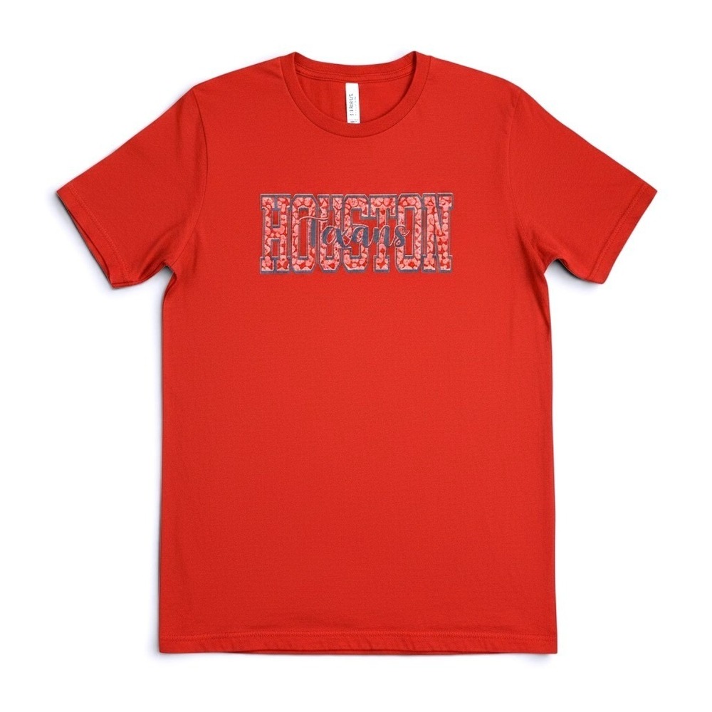 Bella Canvas Houston Texans‎ Graphic T-Shirt Red Pink Leopard Print Women Large